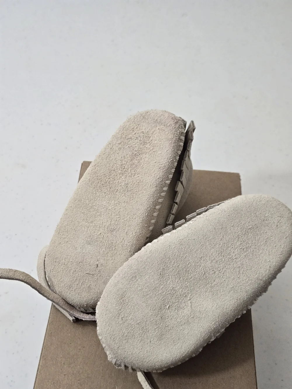 Cherokee Kids Suede Moccasins in Light Beige